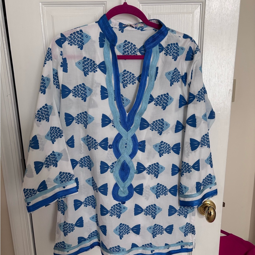 Blue and White Fish Print Tunic